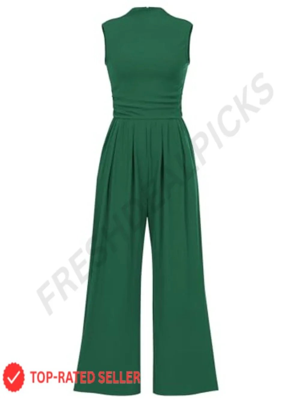 Ribbed Knit Sleeveless Mock Neck Wide Leg Jumpsuit with Pockets and Back Zipper